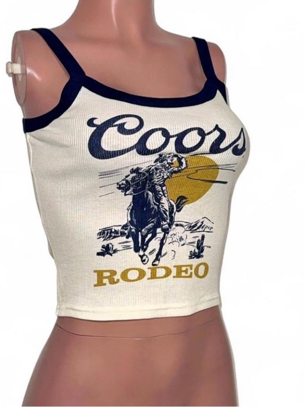 Coors Rodeo Women's Cream Crop Tank with Navy Trim